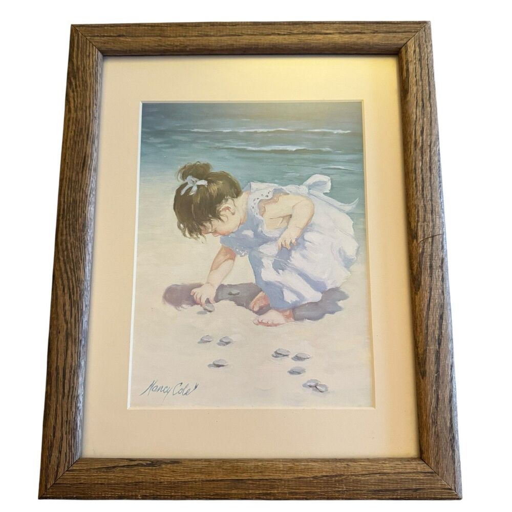 Nancy Cole Finding Seashells Framed Print Little Girl Famed‎ About 16x13 Beach
